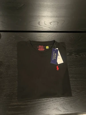 Svart t-shirt från Polo Ralph Lauren - Svart t-shirt från Polo Ralph Lauren med klassisk röd broderad logga på bröstet. T-shirten har rund halsringning och är kortärmad. Tillverkad i mjuk bomull för en skön känsla och clean look.
