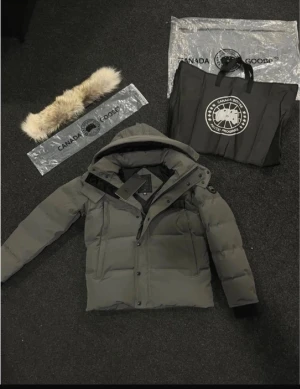 kan gärna gå ner LITE i pris Mörkgrå pufferjacka från Canada Goose -  Kan gärna gå ner liye i prisSäljer   en mörkgrå pufferjacka från Canada Goose med huva och avtagbar pälsdetalj. Jackan har svarta detaljer, dragkedja och knappar framtill samt två stora fickor. Perfekt för kalla dagar och har en snygg, modern look med logga på ärmen.