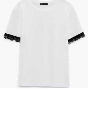 Vit t-shirt med spetsdetalj Zara - T-shirt 