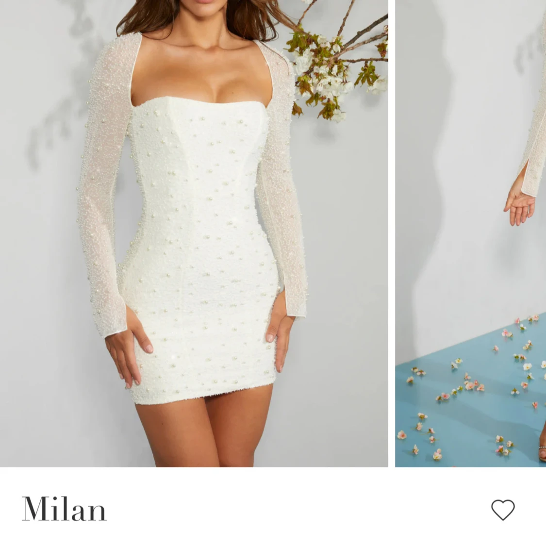 Vit pärlprydd kort klänning Milan - 1