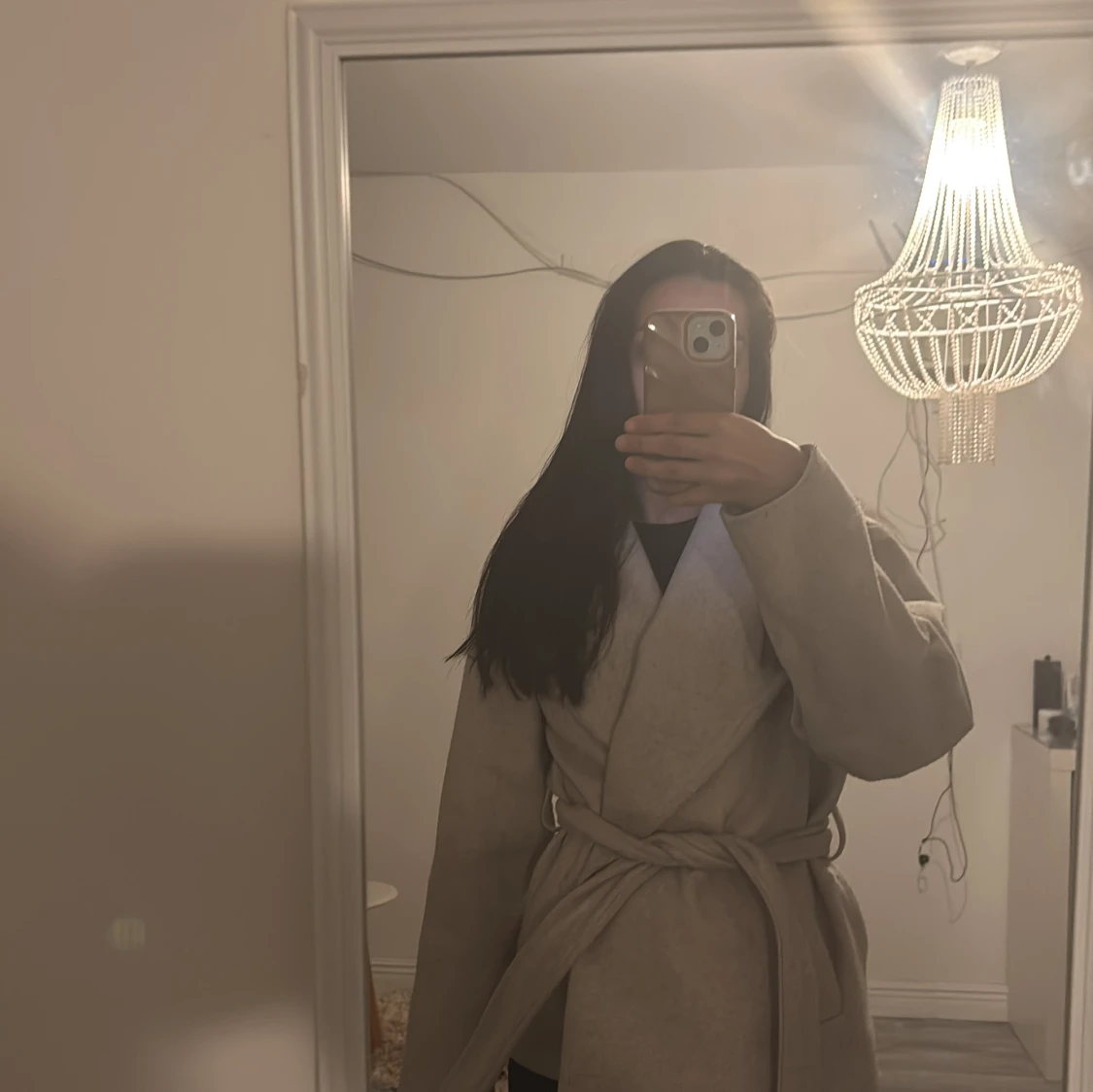 Beige omlott kappa med bälte - 2