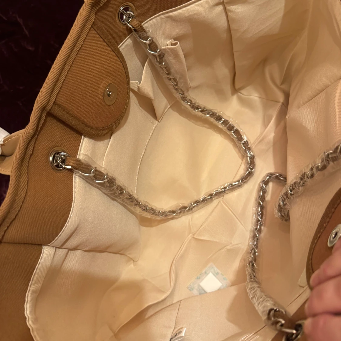 Light light brun  shopping/beach väska med kedjehandtag - 3