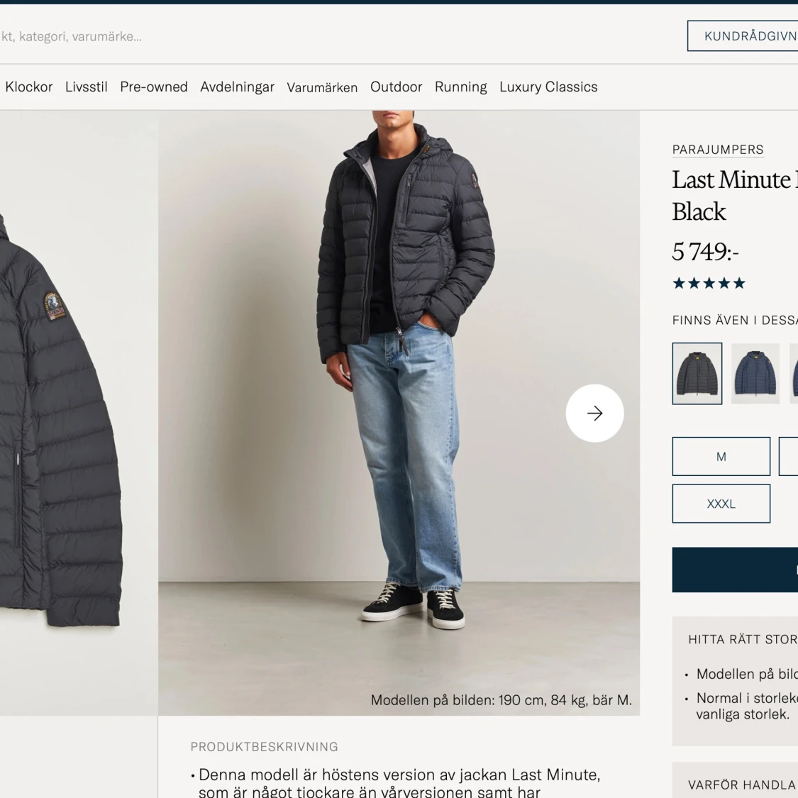 Svart dunjacka Parajumpers M