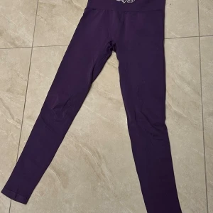 Lila leggings från Gavelo sport wear  - Snygga lila leggings från Gavelo sport wear med hög midja och tight passform. De har diskret logga framtill och ventilerande meshdetaljer på baksidan av benen. Perfekta för träning eller chill dagar. Den är helt oanvänd men kommer inte till användning 