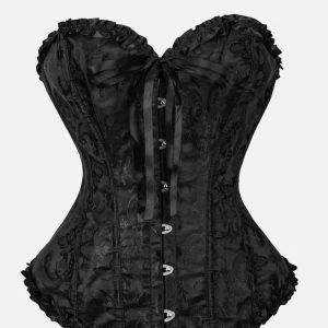 Svart korsett med rosett och mönster - Svart korsett med knäppning fram och knyt bak. Endast provad🤩