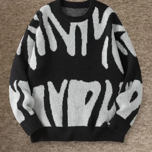 Stickad tröja svart/vit L - Normal i storleken, pris går diskutera