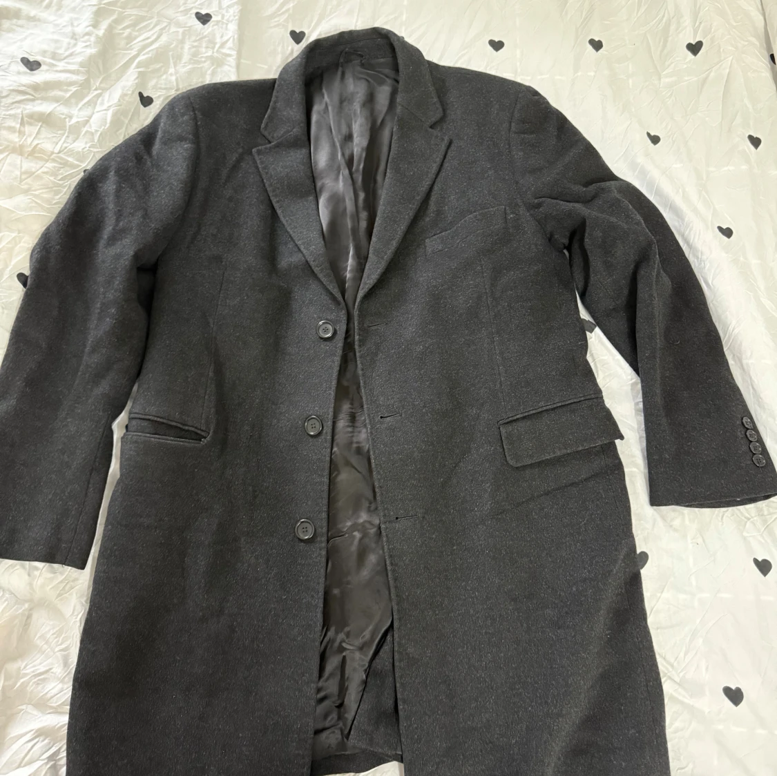 Mörkgrå lång kavaj med knappar - 1