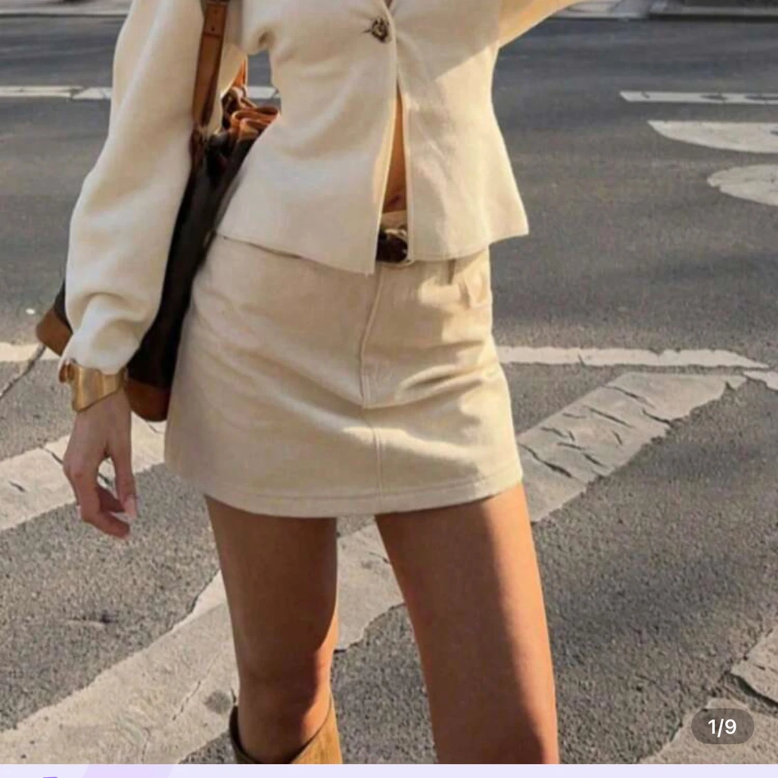 Beige croppad bolerotopp med knapp - 2