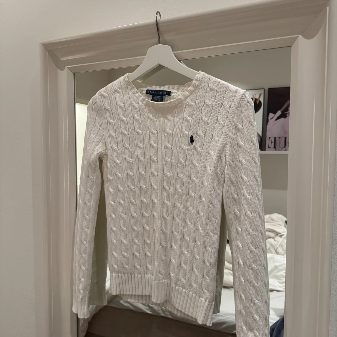 Vit kabelstickad tröja Ralph Lauren