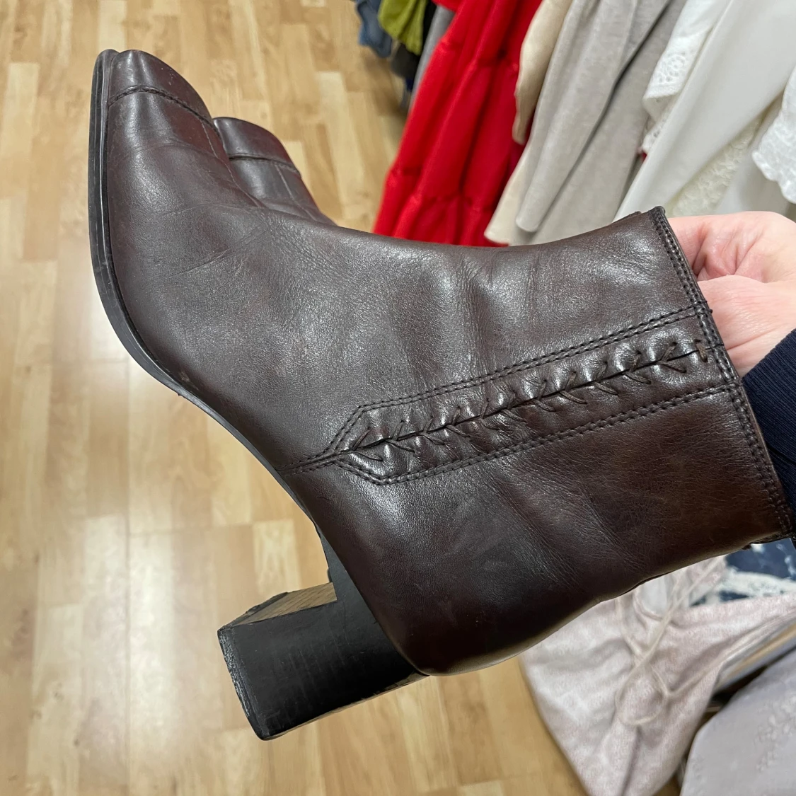 Bruna läder boots med fyrkantig tå - 2