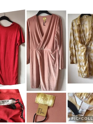 Mix av trendiga klänningar, 9 st - Säljer ett paket med sju olika klänningar från märken som Zara Trafaluc, H&M, Weekday och Boohoo. Färgerna varierar från röd, rosa, beige till mönstrade och randiga. Modellerna inkluderar omlott, långärmat, kortärmat och ärmlöst. Perfekt för dig som vill uppdatera garderoben med olika stilar.  Du är varmt välkommen att kika på mina andra annonser.