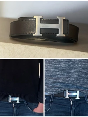 H bälte - Snyggt brunt läderbälte från H med det ikoniska H-spännet i silverfärgad metall. Bältet har en stilren och klassisk design som passar perfekt till jeans eller byxor. Spännet är stort och ger en exklusiv känsla till outfiten.