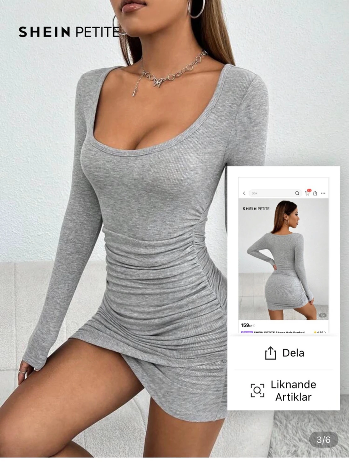 Grå ribbad kortklänning från SHEIN - 2