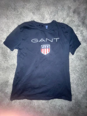 Mörkblå GANT t-shirt med tryck - Snygg mörkblå t-shirt från GANT med stort logotryck och sköld med stjärnor och ränder på bröstet. Klassisk rund hals och korta ärmar. Tillverkad i mjuk bomull som känns skön mot huden.