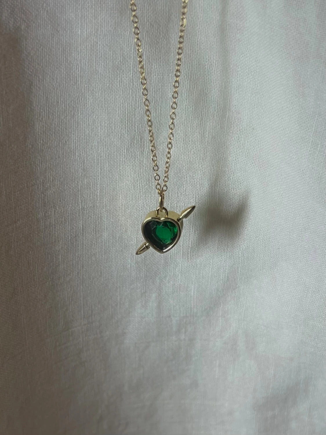 Gold Emerald Arrow Heart Necklace