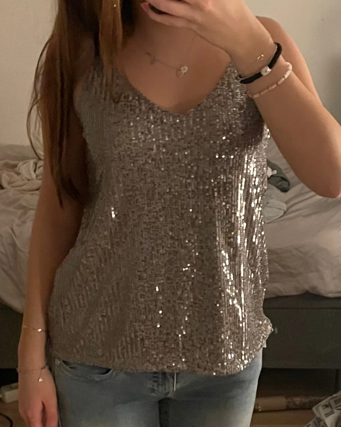 Glittrig silver topp