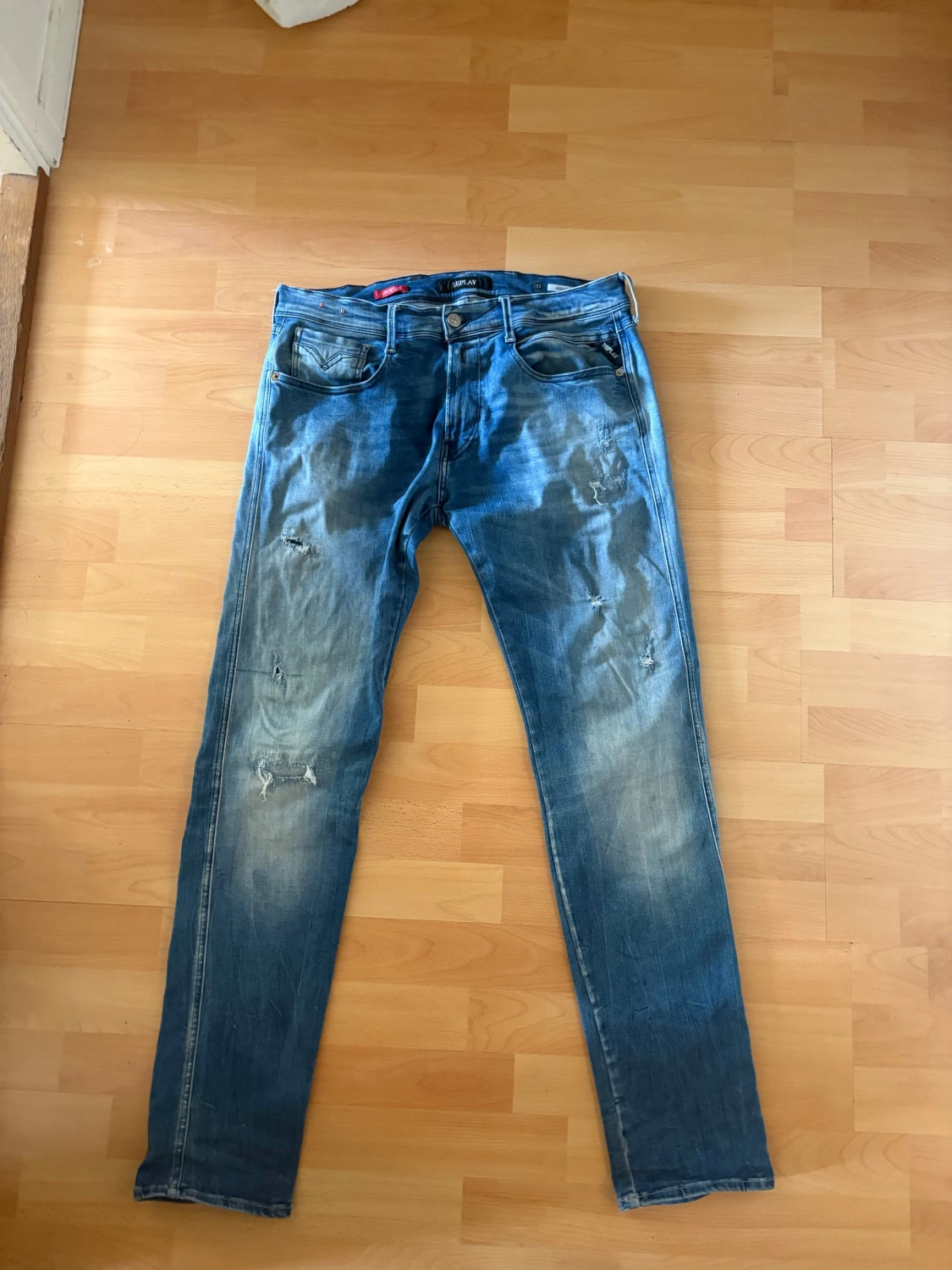 Replay Anbass blå slitna jeans