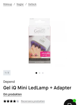 Depend Gel iQ Mini LedLamp - Depend Gel iQ Mini LedLamp är en kompakt UV/LED-lampa för gelnaglar. Lampan är vit och kommer med adapter, perfekt för att härda gelpolish snabbt hemma. Passar till Depend Gel iQ Gel Polish och Gel Nail Strips. Enkel att använda och smidig storlek.(UV lampan ingår endast) säljer pga fel köp av julklapp och kan inte lämna tillbaka. Oanvänd