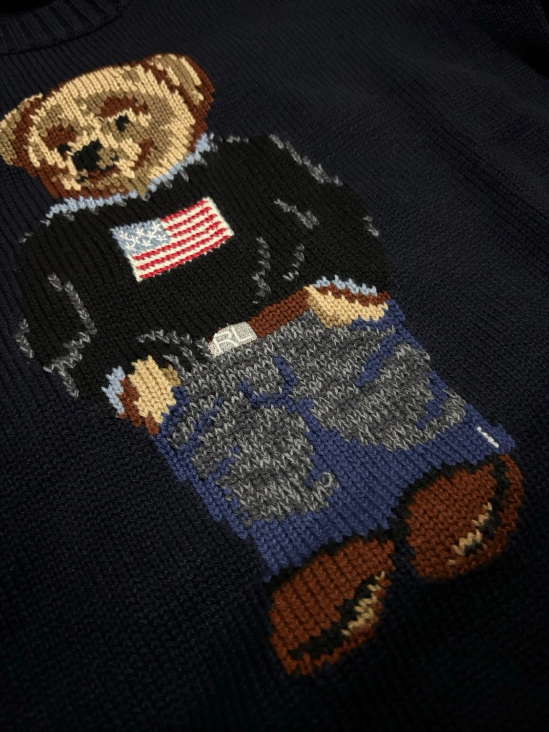 Mörkblå stickad tröja Polo Bear - 1
