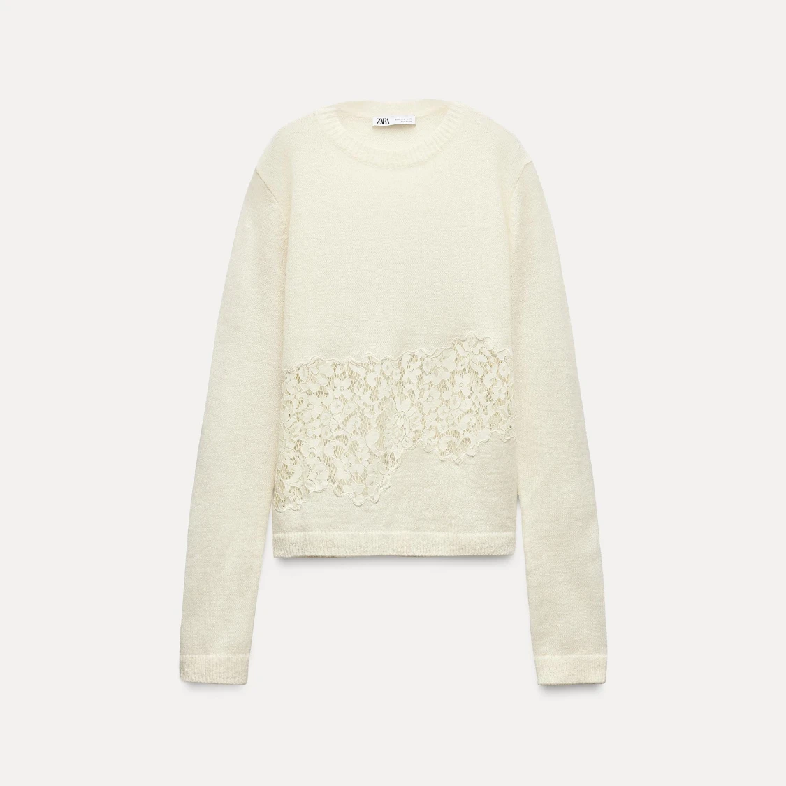 Vit stickad tröja med spetsdetalj från Zara