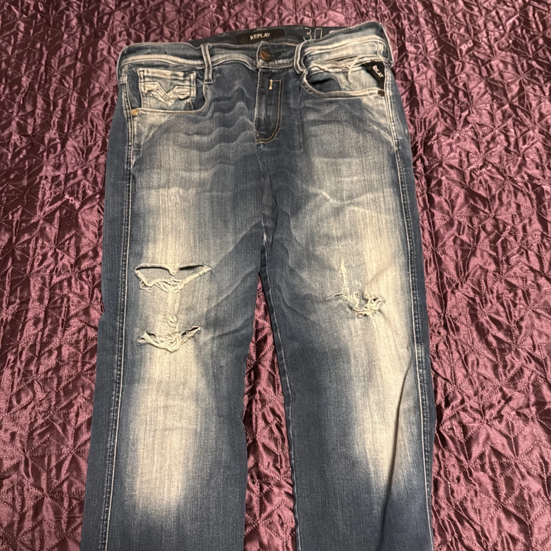 Blå Replay Anbass jeans med slitningar - 1