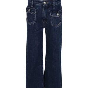 Mörkblå wide jeans med fickdetaljer - Snygga mörkblå jeans med breda ben och coola fickor framtill med knappar. Klassisk femficksmodell och markerade sömmar. Perfekta för dig som gillar en avslappnad och trendig look. kan skicka flera bilder på!
