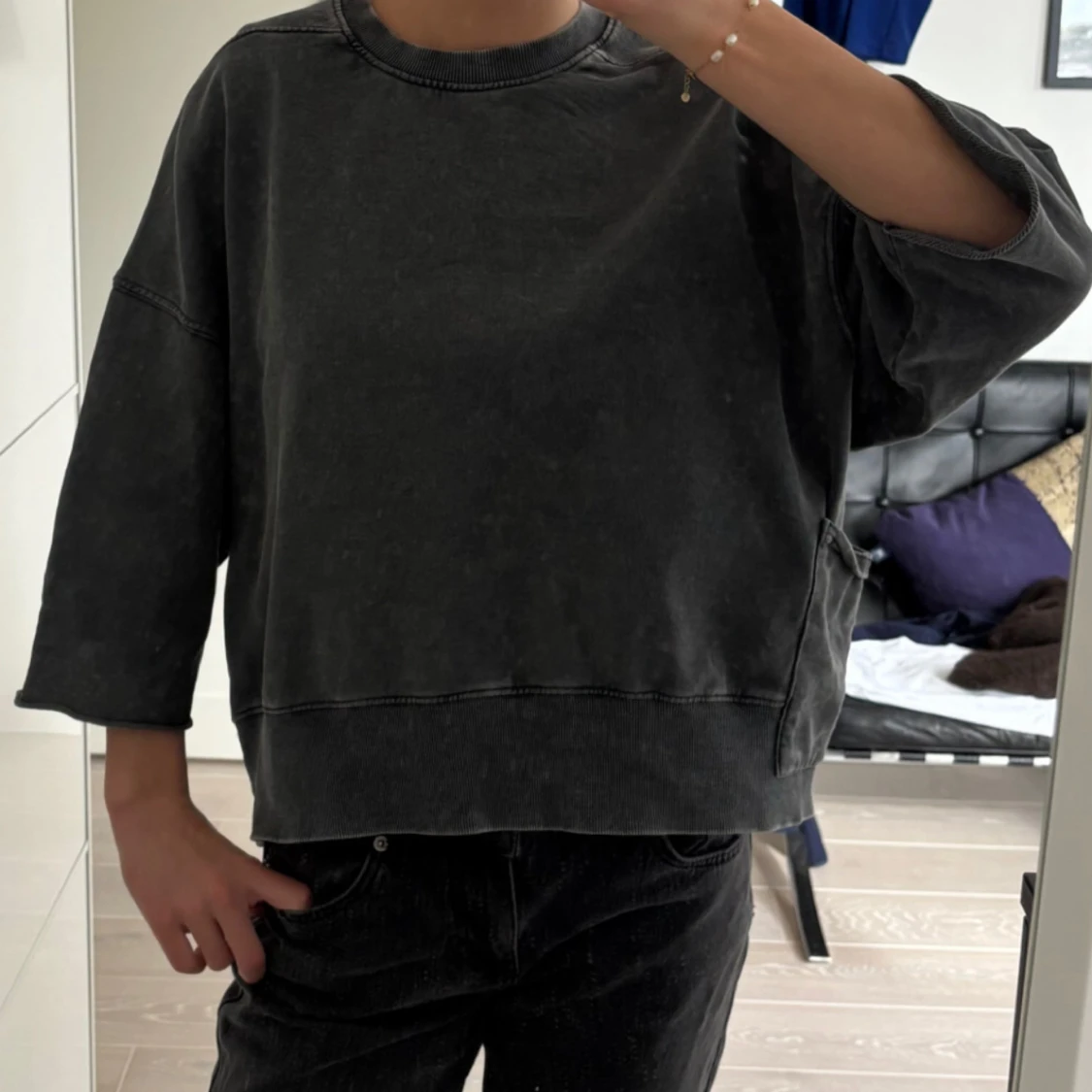 Oversized grå sweatshirt med trekvartsärm Zara  - 1