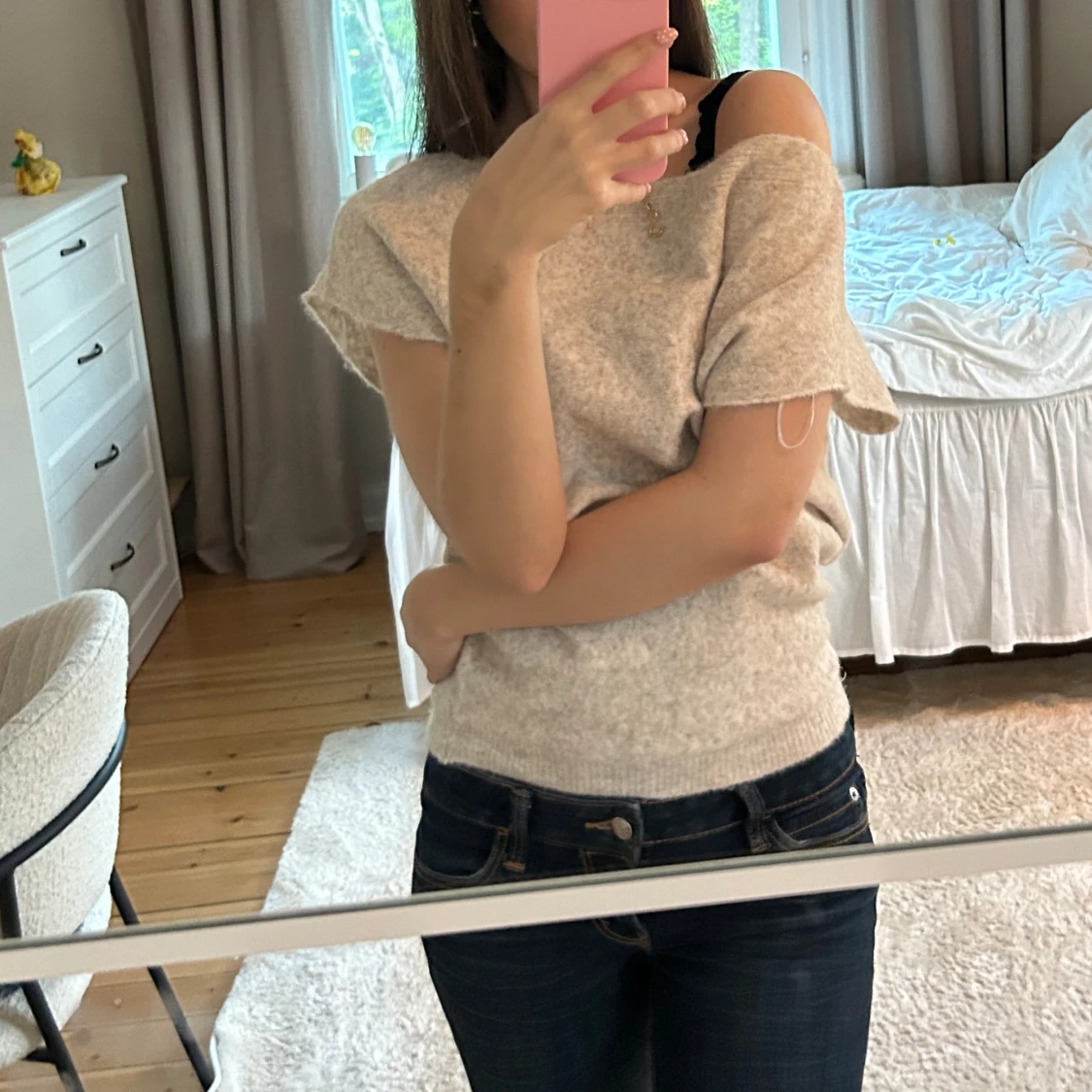 Beige stickad offshoulder topp Nelly - 3