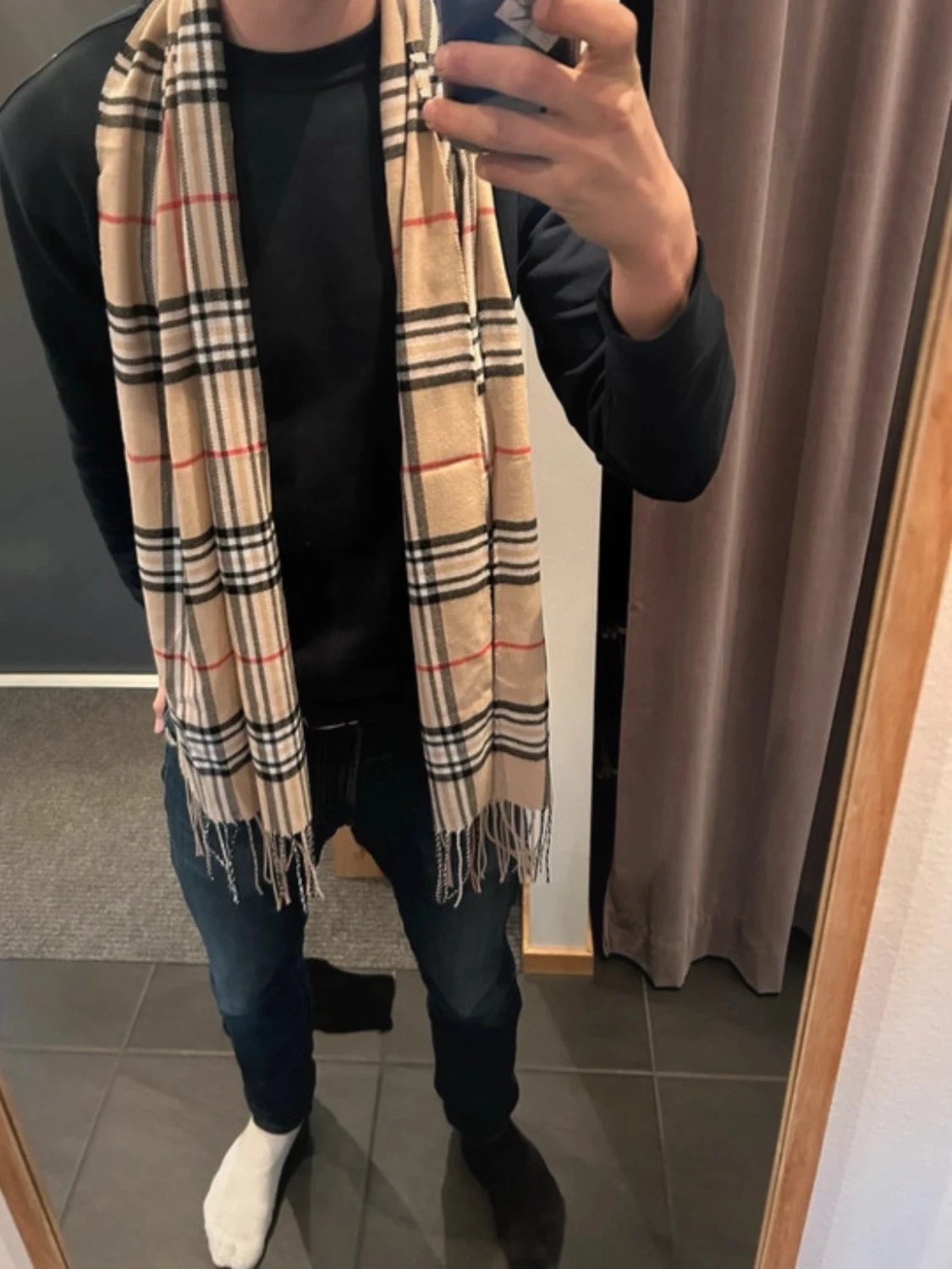 Beige rutig halsduk - 1