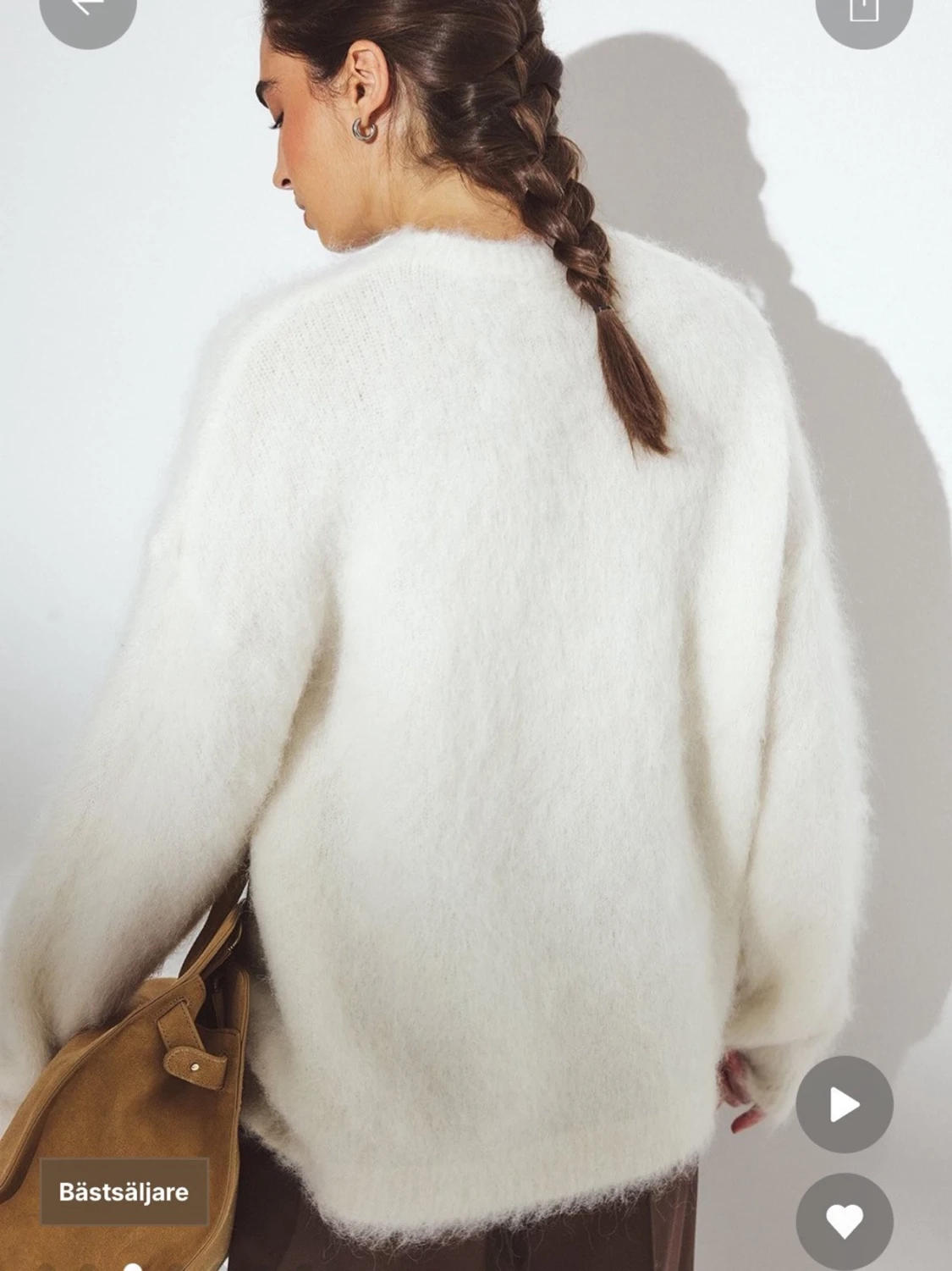 Oversized vit stickad tröja i alpackamix