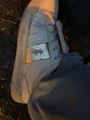 Vita Polo Ralph Lauren sneakers - Säljer ett par vita sneakers från Polo Ralph Lauren med silverfärgad detalj och logga på sidan. Skorna har snörning, rund tå och platt sula. 🤍💛