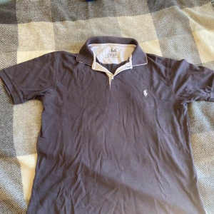 Grå Polo Ralph Lauren pike - Snygg grå vintage pike från Polo Ralph Lauren med klassisk vit krage och logga broderad på bröstet. T-shirten har korta ärmar och normal passform. Kragen har coolt tryck med Ralph Lauren-text på baksidan. Perfekt för en chill och stilren look.