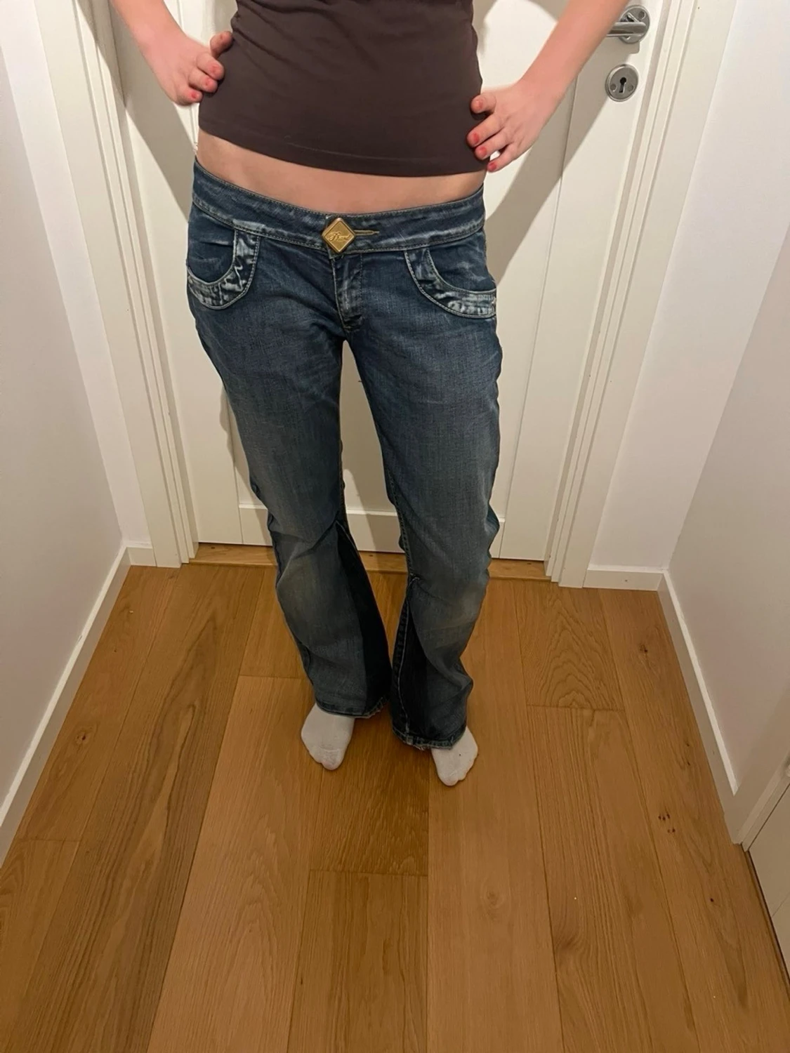 Lågmidjade blå bootcut jeans - 3