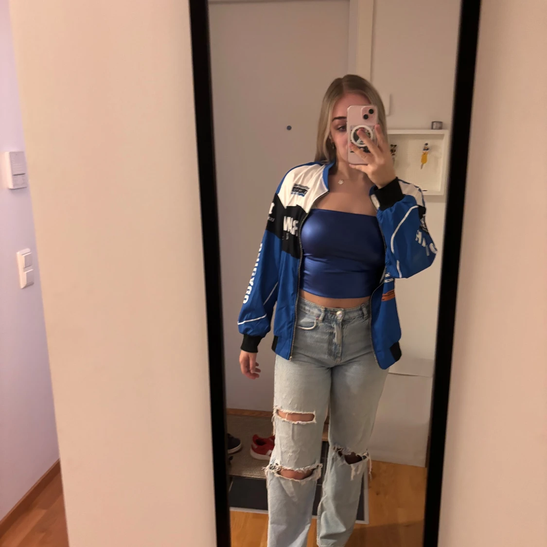 Blå racing vindjacka med tryck