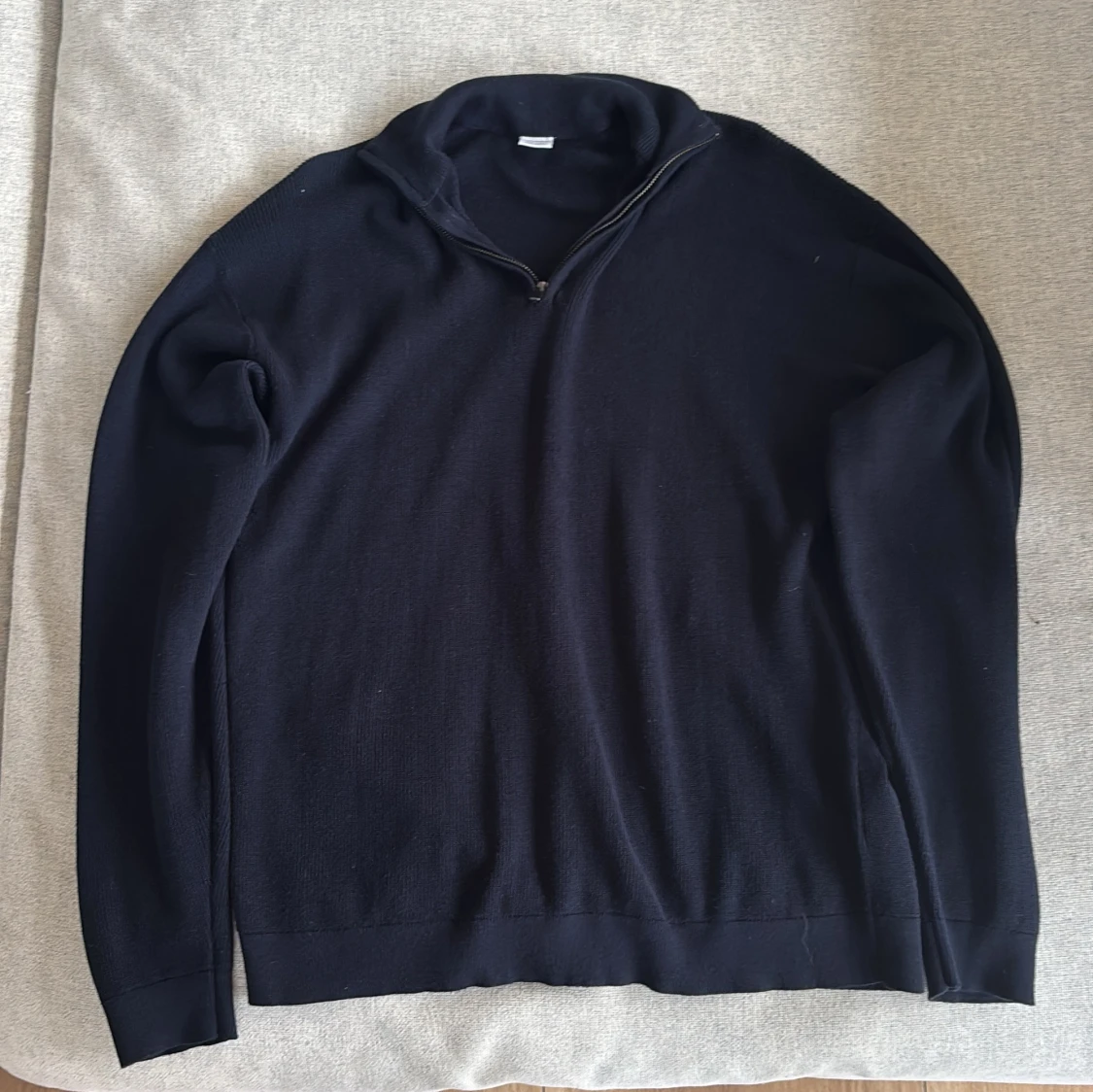 Blå stickad half zip-tröja - 1