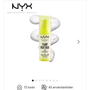 NYX Plump Right Back Primer - NYX Plump Right Back är en primer i en genomskinlig, gul plastflaska med pump. Den innehåller elektrolyter och fungerar som både primer och plumping serum för att ge huden en fräsch och återfuktad känsla innan sminket.