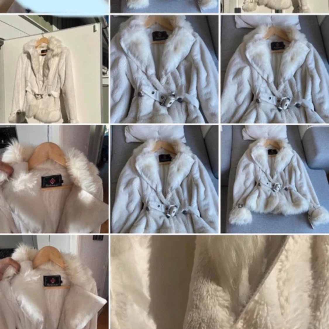 Vit pälsjacka med bälte från  - 2