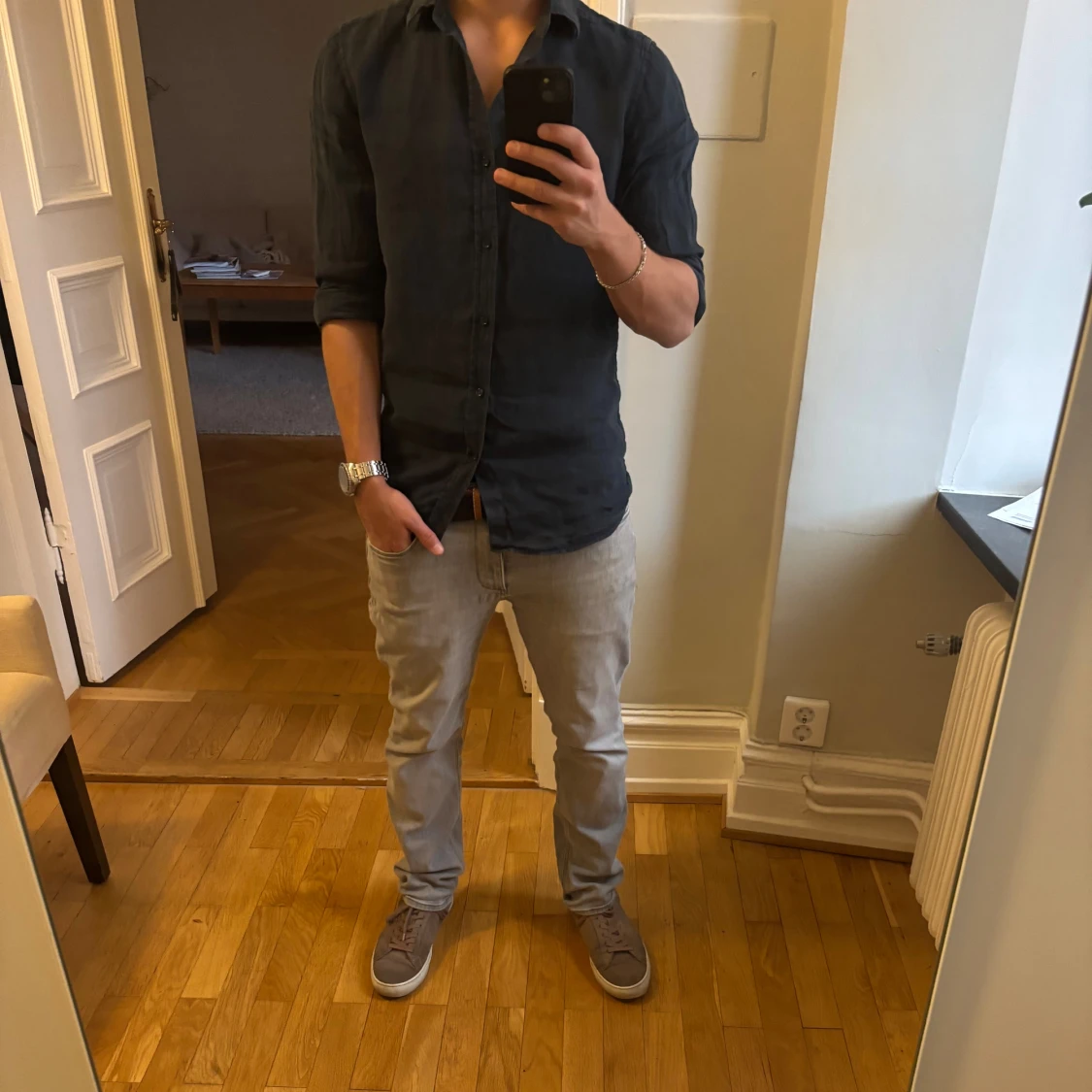 Mörkblå linneskjorta Massimo Dutti S - 1