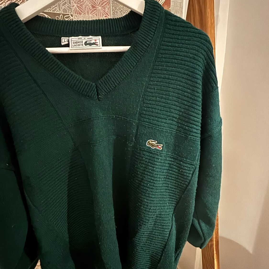 Mörkgrön stickad Lacoste tröja L - 2