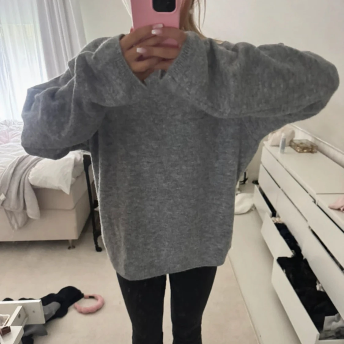 Grå oversized stickad tröja