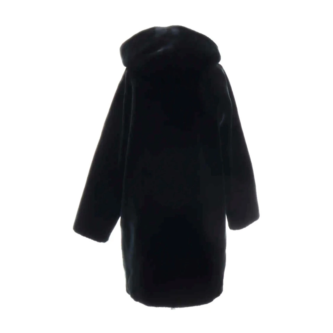 Svart pälsjacka med huva strl 38/40