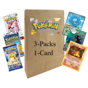 Pokémon Mystery Packs - Handgjord Pokemon Mystery Packs som innehåller 3 slumpmässigt valda Pokemon Booster Packs och en Japansk eller Engelsk pokemon kort som är holo eller bättre.  Varje Pokémon Mystery Pack är noggrant utvalt och fyllt med överraskningar för samlare i alla åldrar. Perfekt som present eller för att bygga upp din egen samling!  Innehåll:  • 3 olika Pokémon booster packs •1 japansk eller engelsk Pokémon kort som är holo eller bättre.  Alla kort är i bra skick och i sleeves och toploaders- inga fejk!