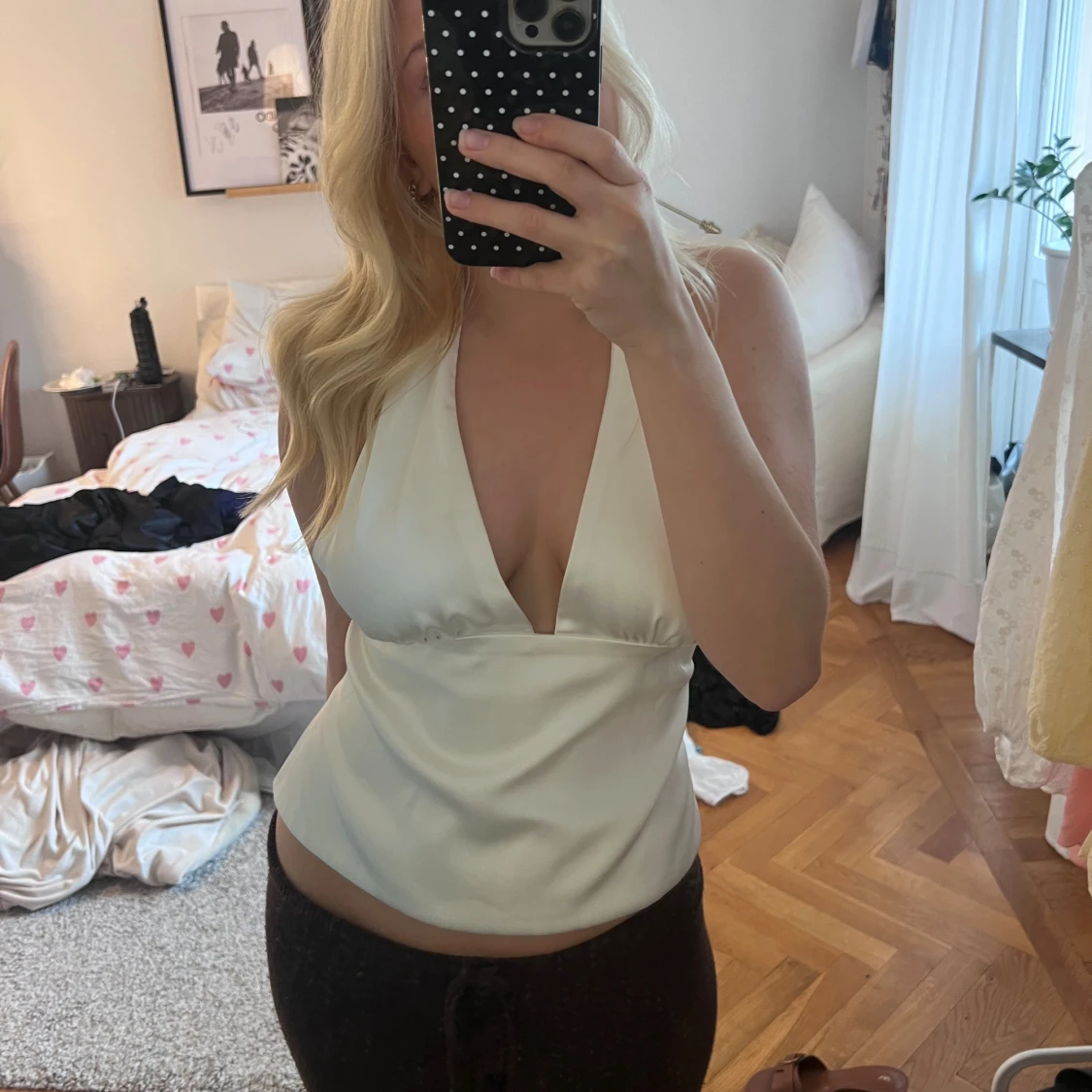 Vit omlott halterneck topp med knyt - 1