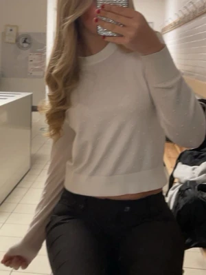 Vit croppad tröja - Säljer en vit croppad topp med långa ärmar och små diskreta prickar över hela tröjan.