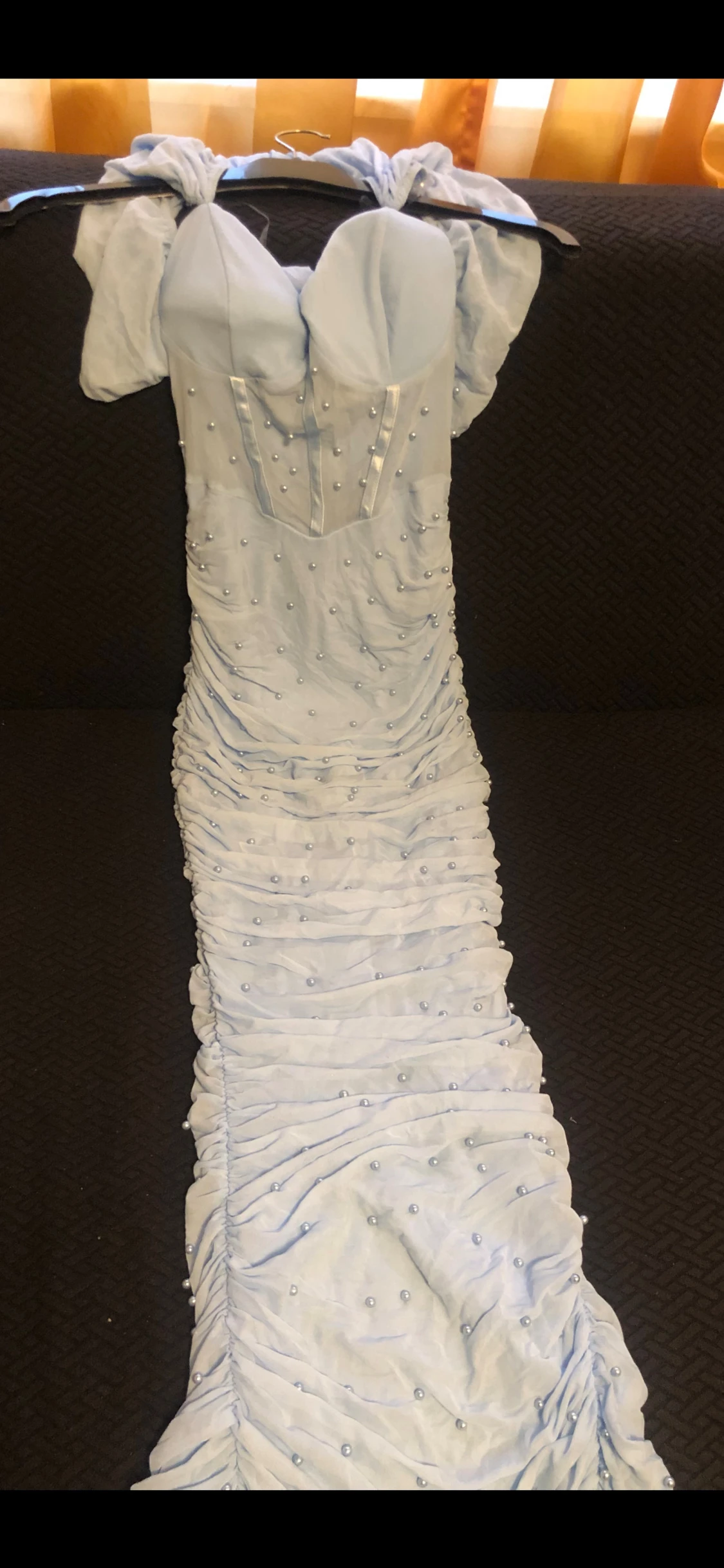 Ljusblå offshoulder långklänning - 2