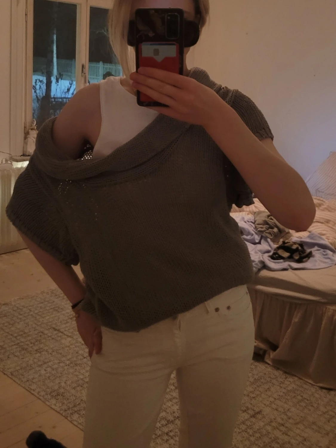 Grå offshoulder stickad tröja - 5