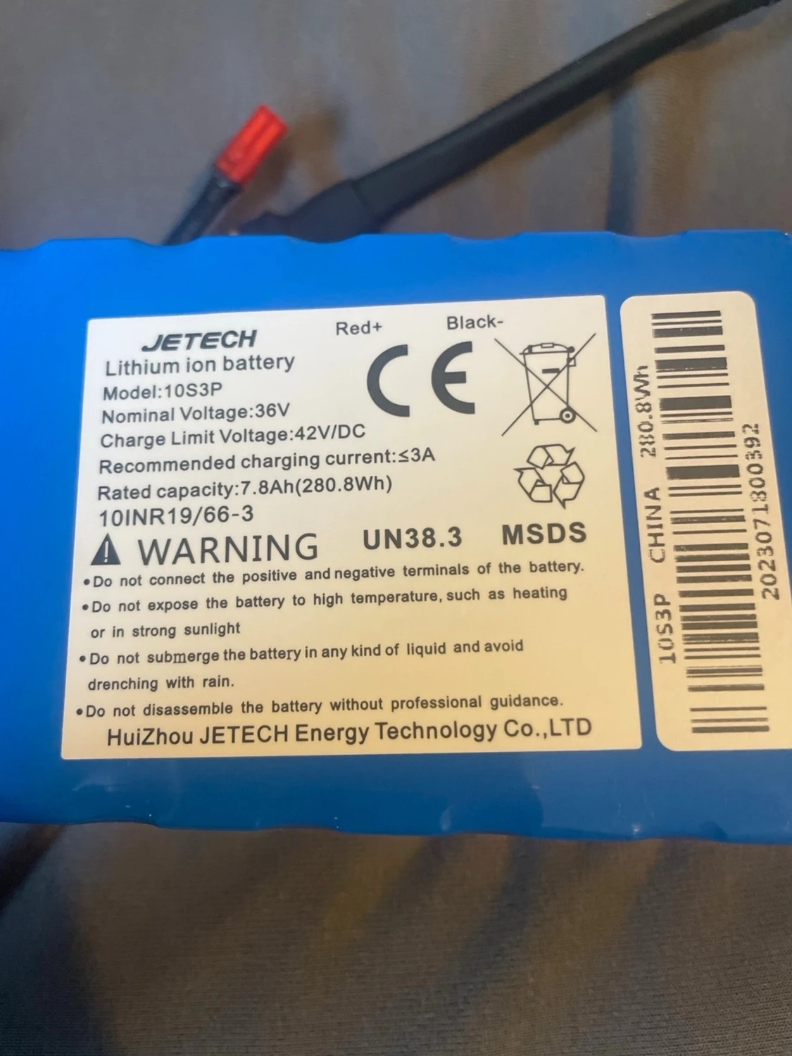 Elscooterbatteri E-Wheels / JETECH 10S3P 36V 7.8Ah – Aldrig använt - 2