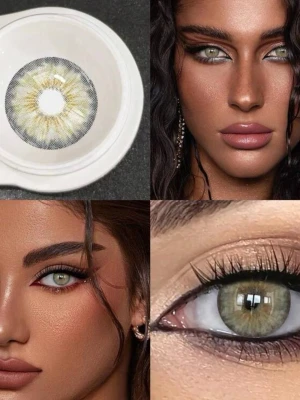 Gråa Florence färgade linser 14.2mm - Florence Gray färgade kontaktlinser med en diameter på 14.2mm. Linserna har en naturlig grå ton med inslag av grönt och gult, perfekt för cosplay eller maskerad. Tillverkade i mjukt material för bekväm användning.
