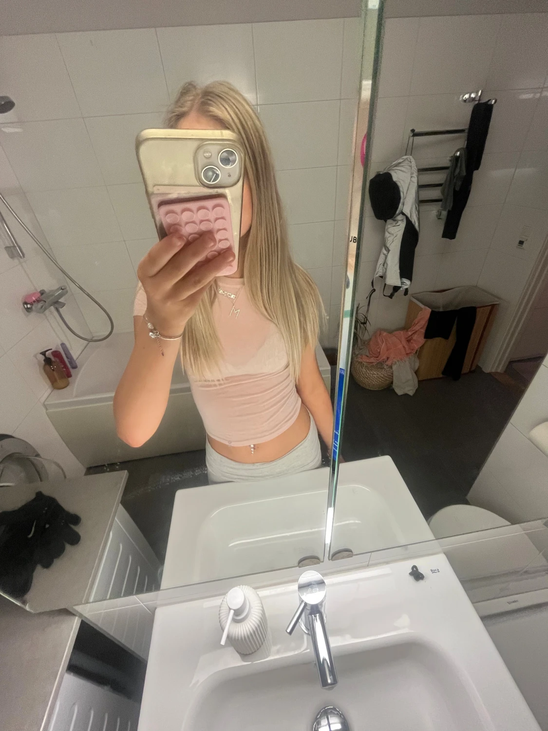 Ljusrosa croppad t-shirt topp - 1