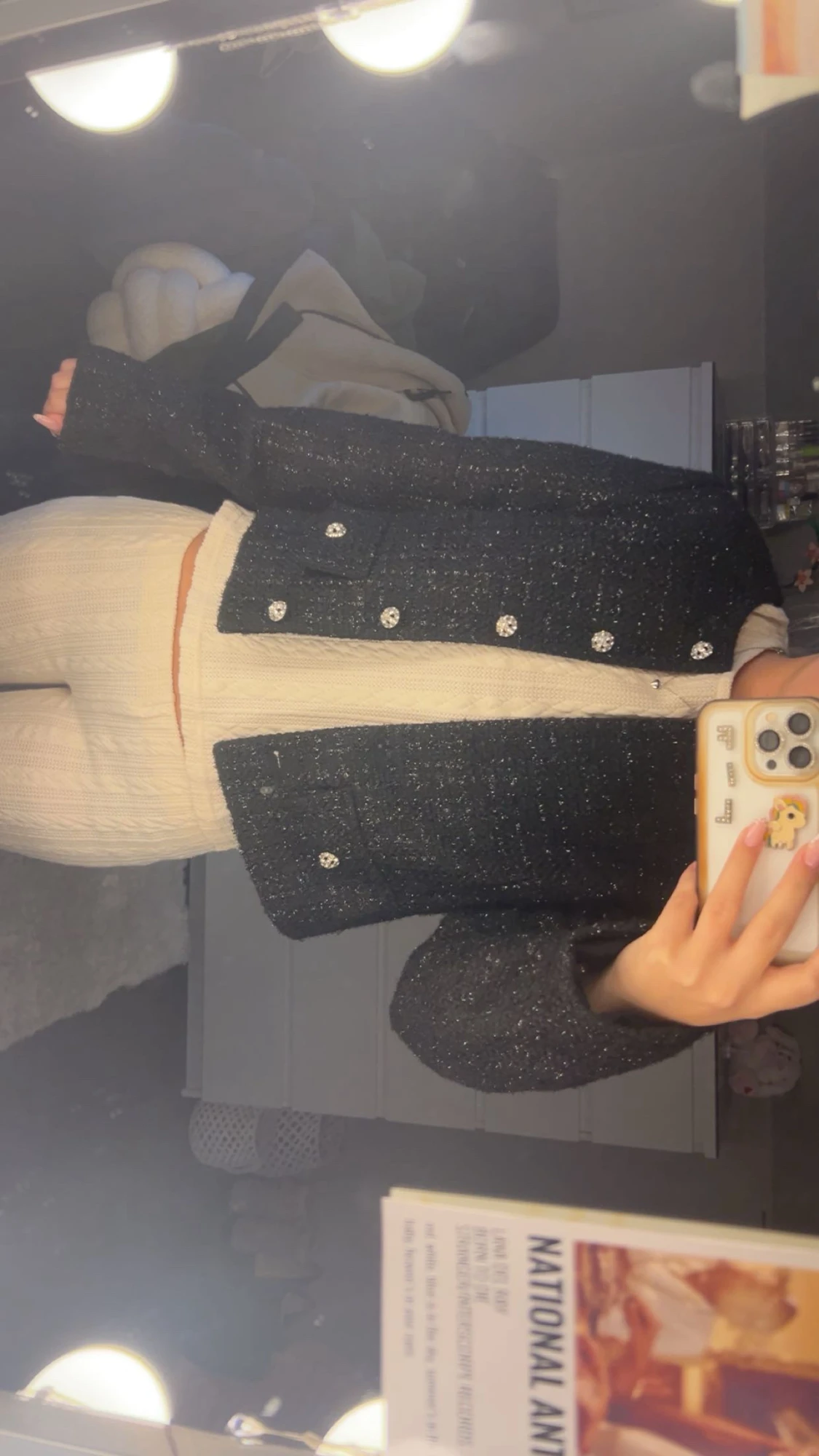 Mörkgrå tweed kavaj med guldknappar - 1